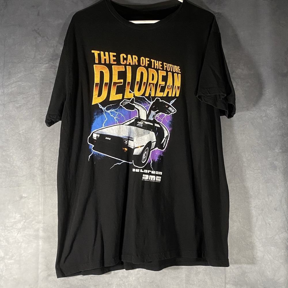 'The Car of the Future' DeLorean DMC Black T-Shirt Mens‎ XL Retro